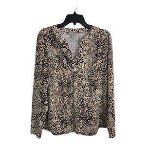 Valerie Stevens Womens Shirt Adult Size Large Black Cheetah V Neck Long Sleeve